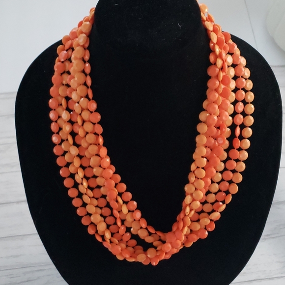Jewelry - VINTAGE Orange 4 Strand Round Beaded 36"Ne…